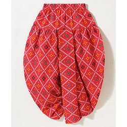 Babyhug Cotton Full Sleeves Dhoti Kurta Set Printed - Silver Red
