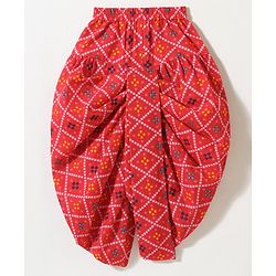 Babyhug Cotton Full Sleeves Dhoti Kurta Set Printed - Silver Red