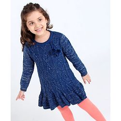 Babyhug Full Sleeves Solid Sweater Tassel & Glitter Detailing- Blue