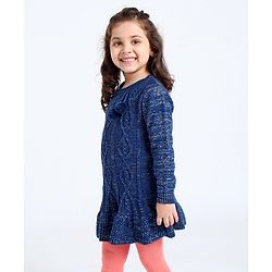 Babyhug Full Sleeves Solid Sweater Tassel & Glitter Detailing- Blue