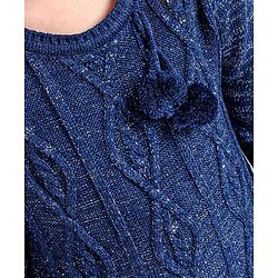 Babyhug Full Sleeves Solid Sweater Tassel & Glitter Detailing- Blue