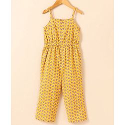Babyhug Cotton Woven Sleeveless Ethnic Jumpsuit Floral Print - Yellow
