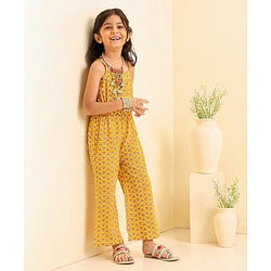 Babyhug Cotton Woven Sleeveless Ethnic Jumpsuit Floral Print - Yellow