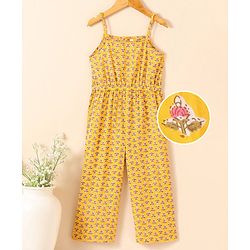 Babyhug Cotton Woven Sleeveless Ethnic Jumpsuit Floral Print - Yellow