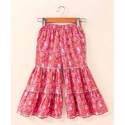Babyhug Cotton Woven Three Fourth Sleeves Kurti & Sharara Set with Dupatta Ethnic Print - Pink
