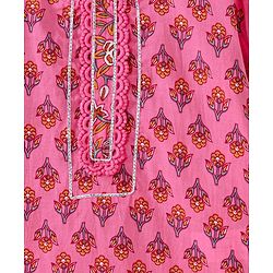 Babyhug Cotton Woven Three Fourth Sleeves Kurti & Sharara Set with Dupatta Ethnic Print - Pink
