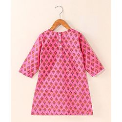 Babyhug Cotton Woven Three Fourth Sleeves Kurti & Sharara Set with Dupatta Ethnic Print - Pink