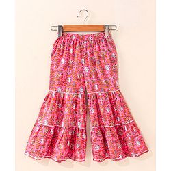 Babyhug Cotton Woven Three Fourth Sleeves Kurti & Sharara Set with Dupatta Ethnic Print - Pink