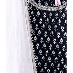 Babyhug Cotton Woven Sleeveless Kurti & Churidar Set with Dupatta Ethnic Print - Navy