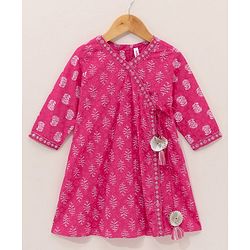 Babyhug Cotton Three Fourth Sleeves Kurti With Churidar Pant & Dupatta Printed- Pink