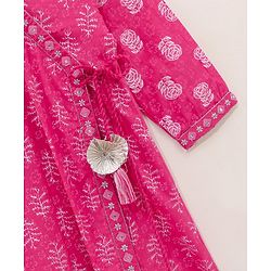 Babyhug Cotton Three Fourth Sleeves Kurti With Churidar Pant & Dupatta Printed- Pink