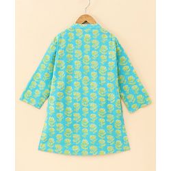 Babyhug Cotton Woven Full Sleeves Bagh Printed Kurta & Dhoti Set - Teal