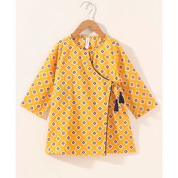 Babyhug Cotton Woven Full Sleeves Ethnic Print Kurta & Dhoti Set - Yellow