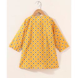 Babyhug Cotton Woven Full Sleeves Ethnic Print Kurta & Dhoti Set - Yellow
