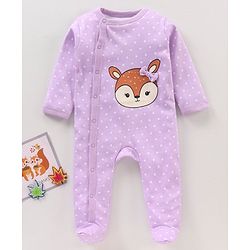 Babyhug Cotton Knit Full Sleeves Sleepsuit Polka Dots Printed - Purple