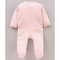 Babyhug Cotton Knit Full Sleeves Sleepsuit Striped - Pink