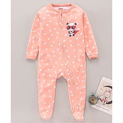 Babyhug Cotton Knit Full Sleeves Panda Print Sleep Suit - Pink