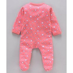 Babyhug Cotton Full Sleeves Footed Sleepsuit Bunny Print - Coral