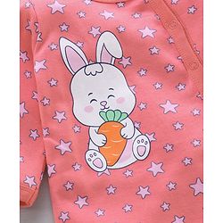 Babyhug Cotton Full Sleeves Footed Sleepsuit Bunny Print - Coral