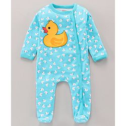 Babyhug Cotton Knit Full Sleeves Duck Printed Sleep Suit - Blue