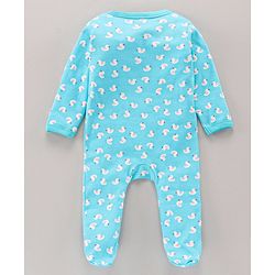 Babyhug Cotton Knit Full Sleeves Duck Printed Sleep Suit - Blue