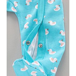 Babyhug Cotton Knit Full Sleeves Duck Printed Sleep Suit - Blue