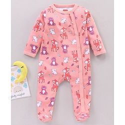 Babyhug Full Sleeves Sleep Suit Animal Print  - Pink
