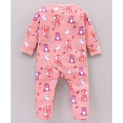 Babyhug Full Sleeves Sleep Suit Animal Print  - Pink