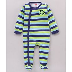 Babyhug Full Sleeves Striped Sleep Suit  -  Navy