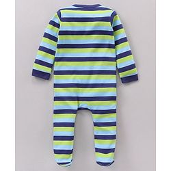 Babyhug Full Sleeves Striped Sleep Suit  -  Navy