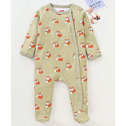 Babyhug Full Sleeves Sleepsuit Animal Print - Green