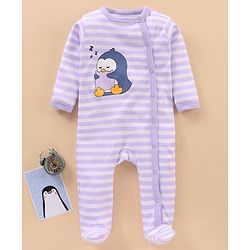 Babyhug Cotton Knit Full Sleeves Sleepsuit Striped - Blue