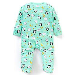 Babyhug Full Sleeves Footed Sleepsuit Penguin Print - Green