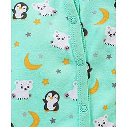 Babyhug Full Sleeves Footed Sleepsuit Penguin Print - Green