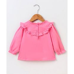 Babyhug Full Sleeves Solid Slub Rayon Top With Lace & Frill Detailing- Pink