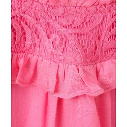 Babyhug Full Sleeves Solid Slub Rayon Top With Lace & Frill Detailing- Pink