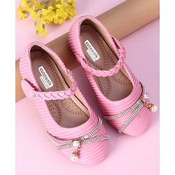 Cute Walk by Babyhug Party Wear Sandals Studded Lace Applique - Pink