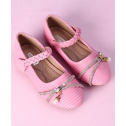 Cute Walk by Babyhug Party Wear Sandals Studded Lace Applique - Pink
