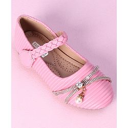 Cute Walk by Babyhug Party Wear Sandals Studded Lace Applique - Pink