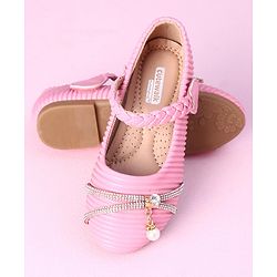 Cute Walk by Babyhug Party Wear Sandals Studded Lace Applique - Pink