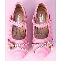 Cute Walk by Babyhug Party Wear Sandals Studded Lace Applique - Pink