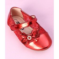 Cute Walk by Babyhug Metallic Party Wear Sandals Bow Applique - Red