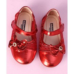 Cute Walk by Babyhug Metallic Party Wear Sandals Bow Applique - Red