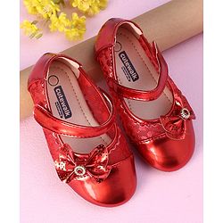 Cute Walk by Babyhug Metallic Party Wear Sandals Bow Applique - Red