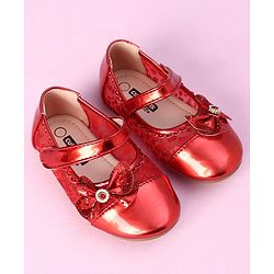 Cute Walk by Babyhug Metallic Party Wear Sandals Bow Applique - Red