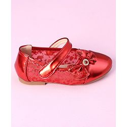Cute Walk by Babyhug Metallic Party Wear Sandals Bow Applique - Red