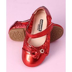 Cute Walk by Babyhug Metallic Party Wear Sandals Bow Applique - Red