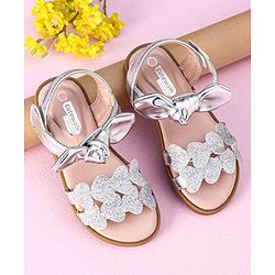 Cute Walk by Babyhug Sandals Glittered Heart Applique - Silver
