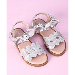 Cute Walk by Babyhug Sandals Glittered Heart Applique - Silver