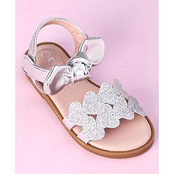 Cute Walk by Babyhug Sandals Glittered Heart Applique - Silver